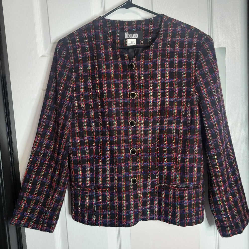 Modiano Women's Wool Blend Plaid Jacket Size 10